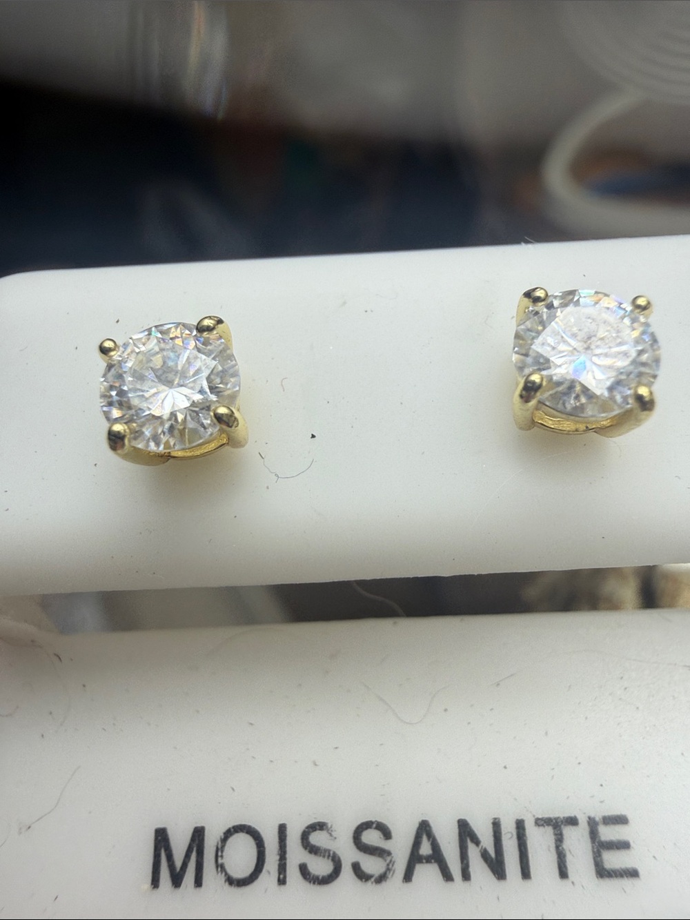 5mm Round GRA CERTIFIED MOISSANITE DIAMOND.83 CT Stud Earrings in Gold over SS - Picture 5 of 7